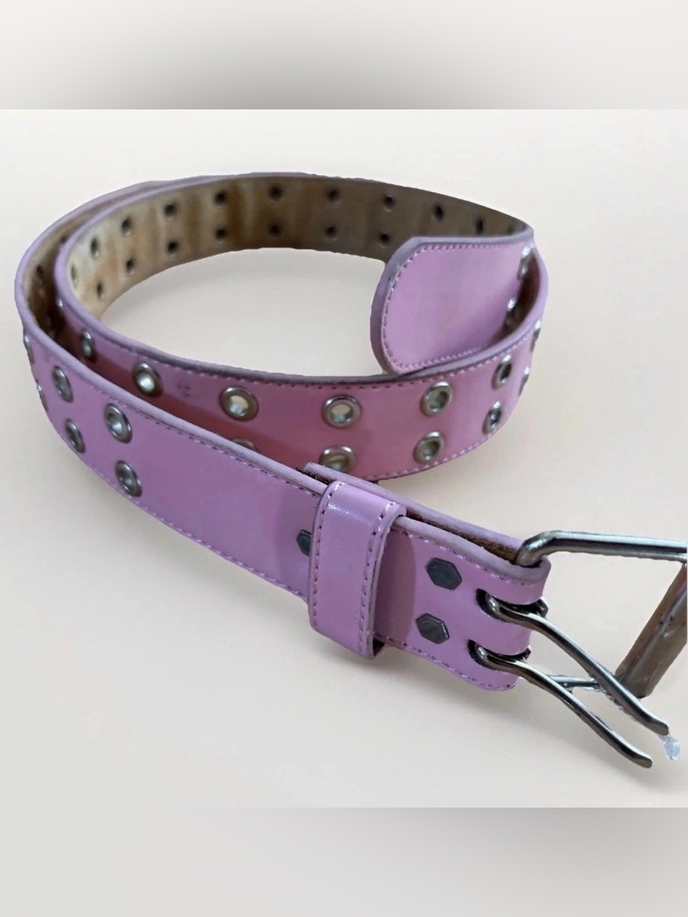 Leather Belt Pink 2 Holes Grommets Double Hole Punk Grunge Eyelets Goth Y2K